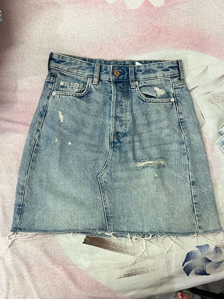 Distressed Denim Mini Skirt
