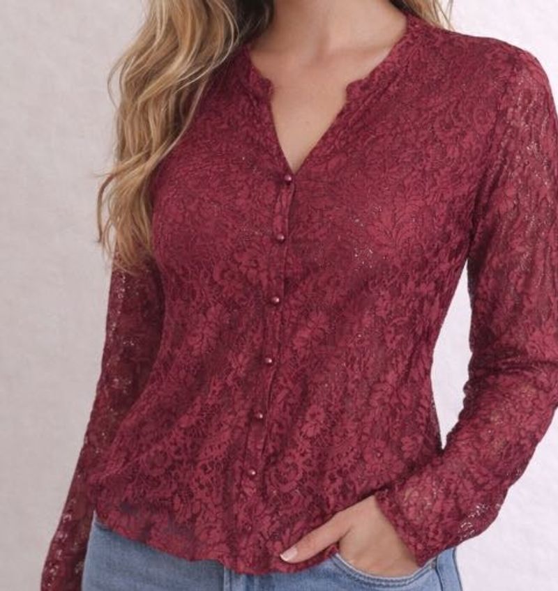 Burgundy Lace Blouse
