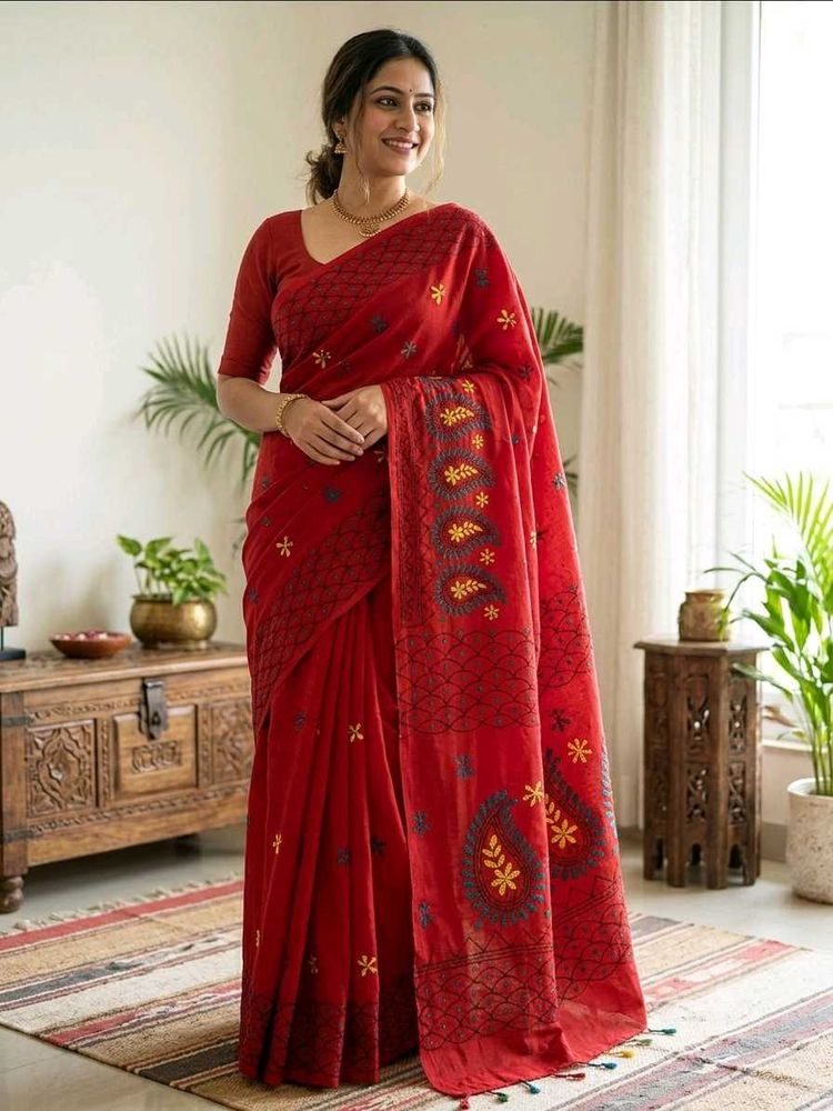 Elegant Red Cotton Saree