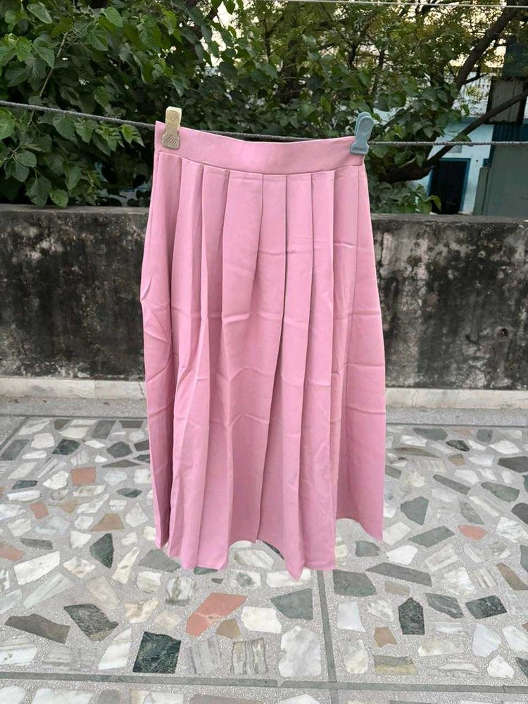 Pink Pleated Midi Skirt