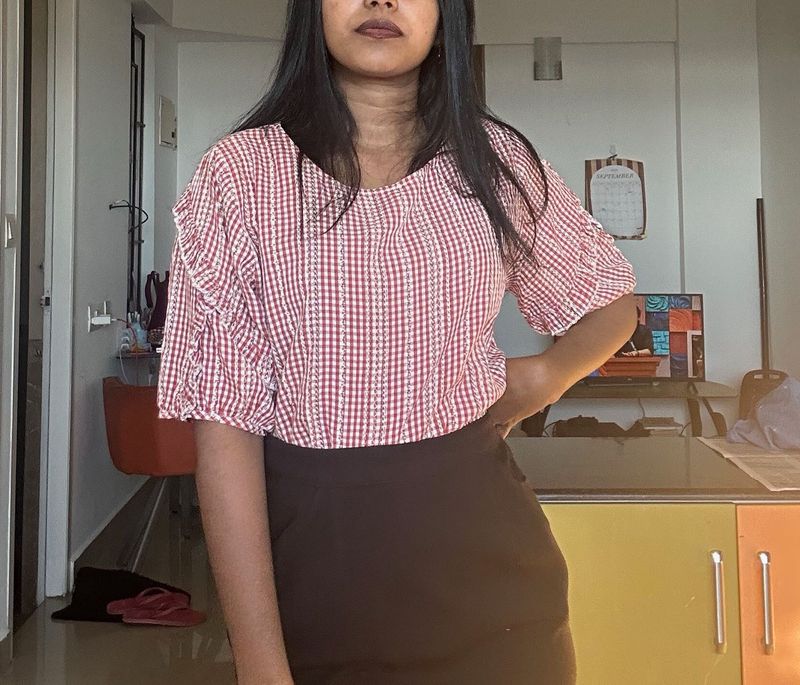 Cute Red and White Gingham Top