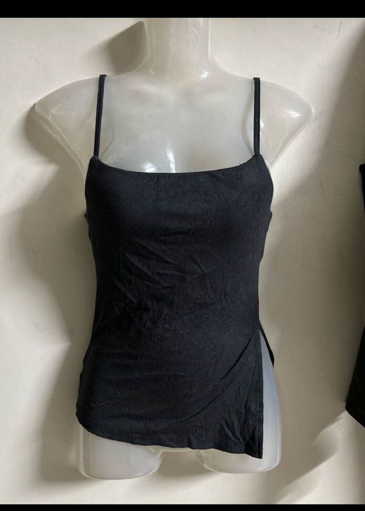 Sleek Black Cami Top with Side Slits