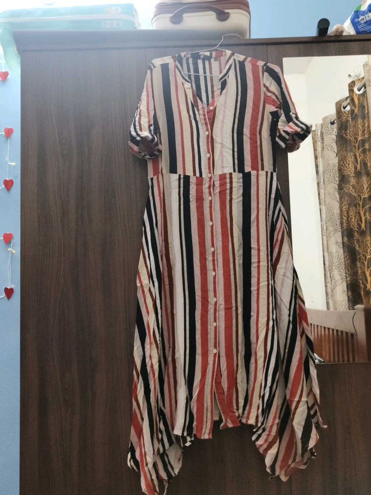 Striped Button-Down Tunic Top