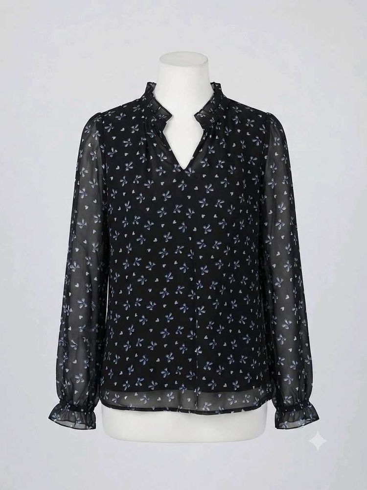 Chic Floral Print Sheer Blouse