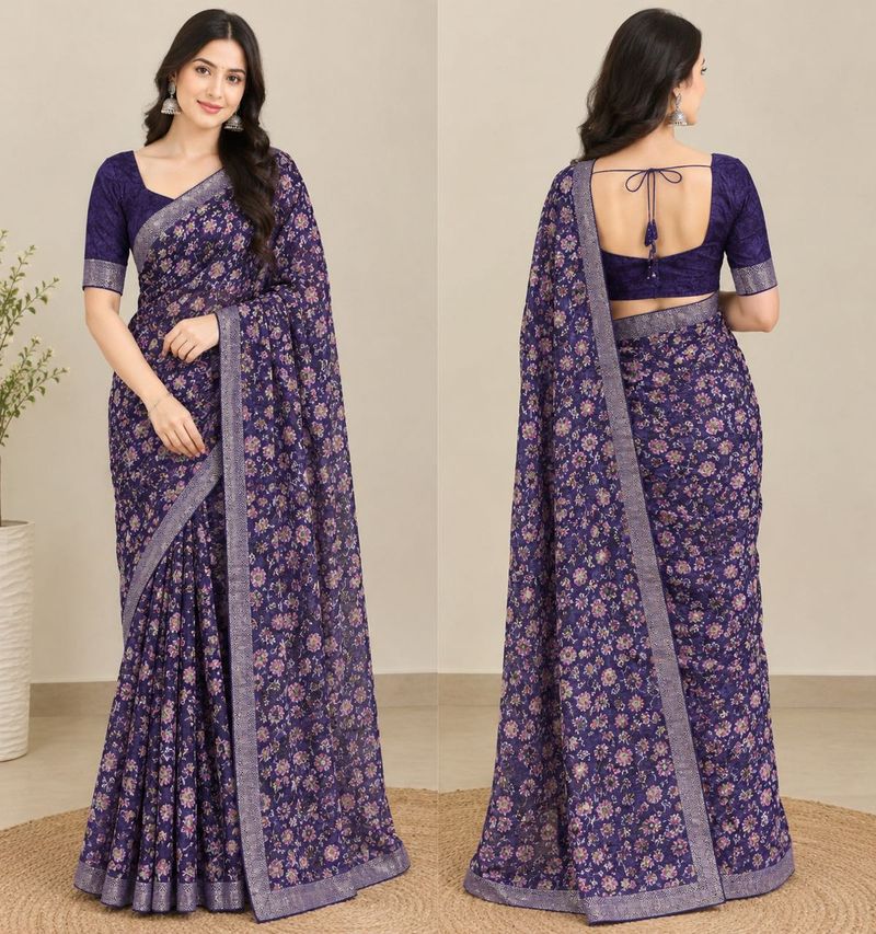 Floral Print Saree with Blouse
