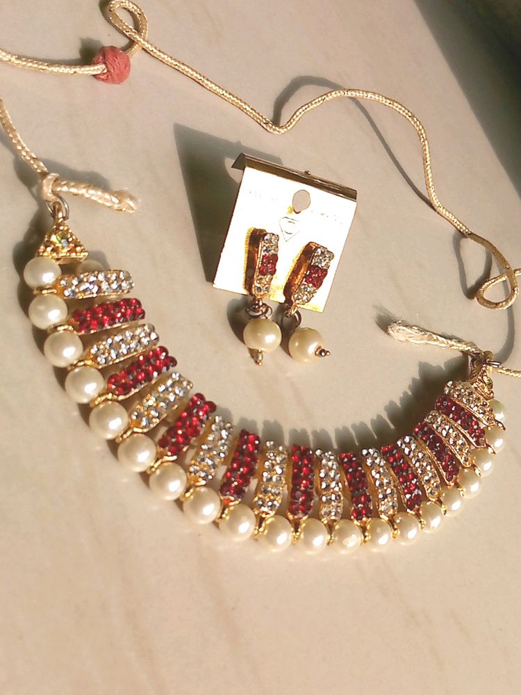 Pink AD Stones Embedded Necklace Set