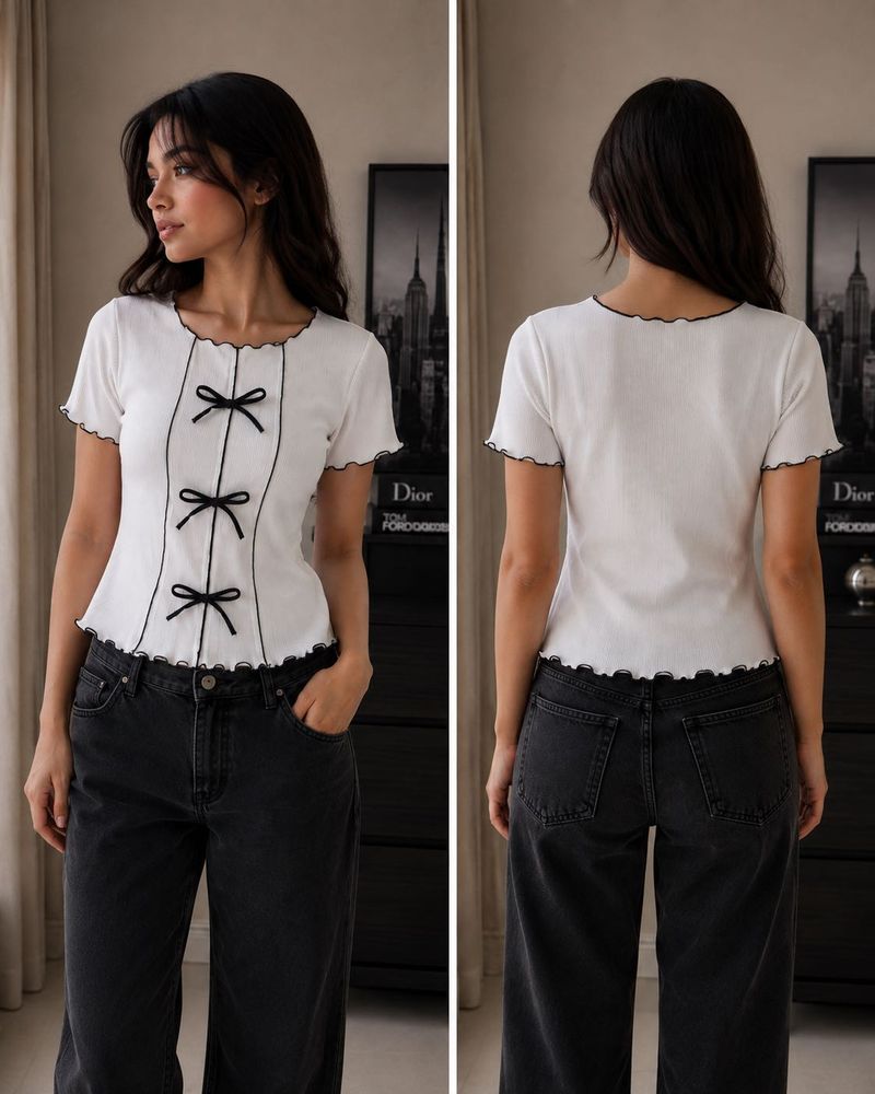 White Top with Black Bows