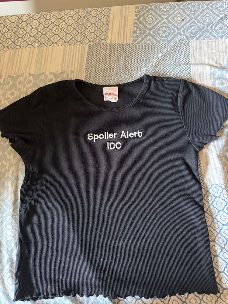 Black "Spoiler Alert IDC" Ribbed Top