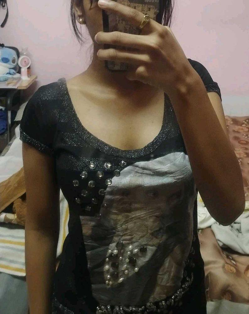Y2K Glam Black Mesh Shimmer Top ✨