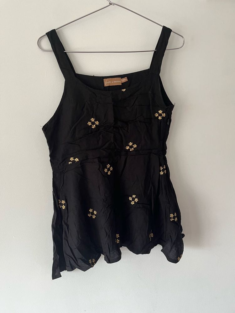 Black Embroidered Sleeveless Top