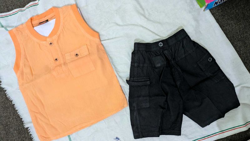 Cute Baby Boy  Outfit  – Orange Top &amp; Black Cargo