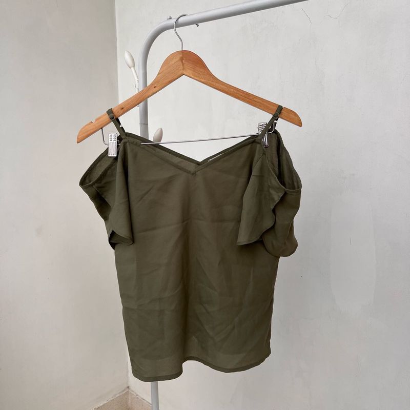Olive Green Cold Shoulder Top