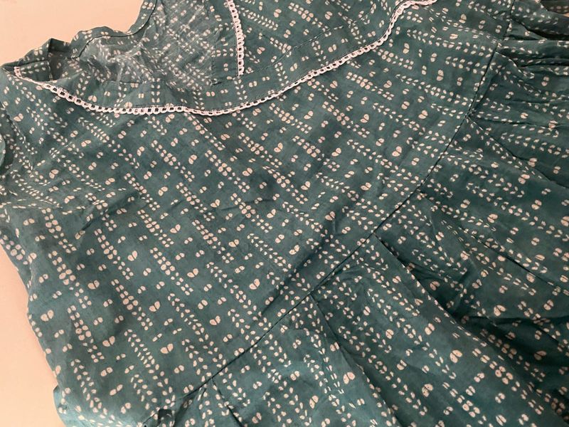 Beautiful Teal short Kurti with White Print