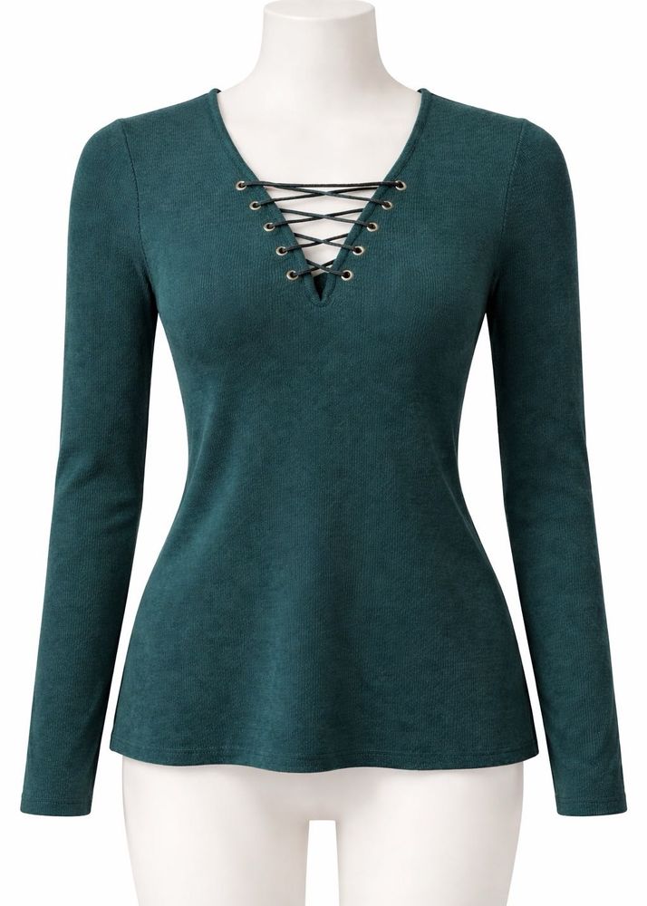 Forever 21 Women's Lace-Up V-Neck Long Sleeve Top