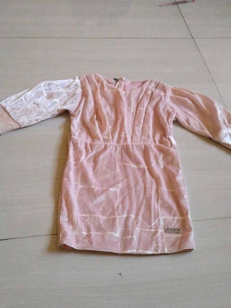 Pink Velvet Dress with Embellished Sleeves