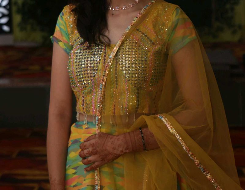 Multicoloured organza lehnga Choli Set