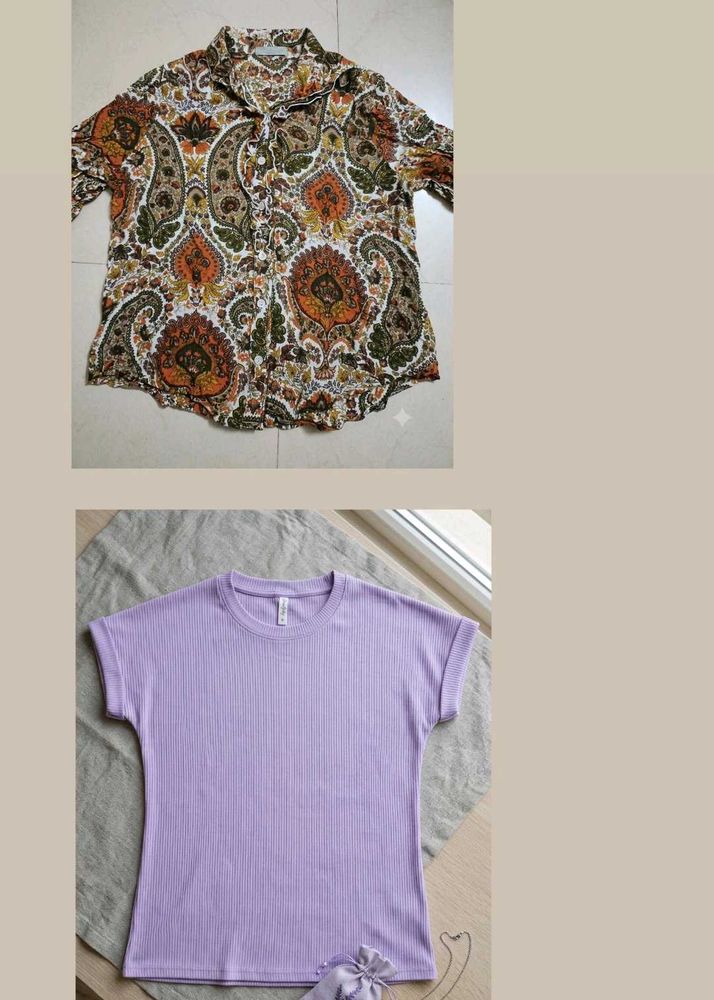 Paisley Print Shirt &amp; Lavender Tee