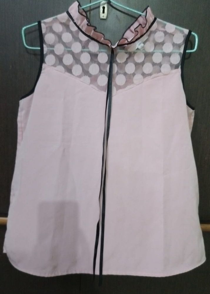 Pink Polka Dot Mesh Sleeveless Top
