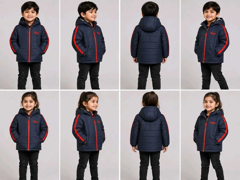Kids Navy Puffer Jacket with Red Stripes