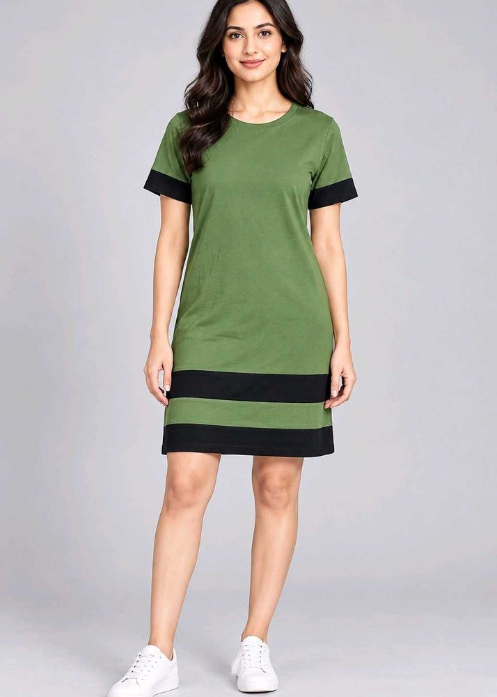 Olive Green Striped T-Shirt Dress