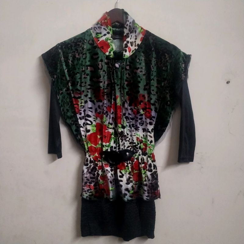 Designer Velvet Dress Cum Top For Kids