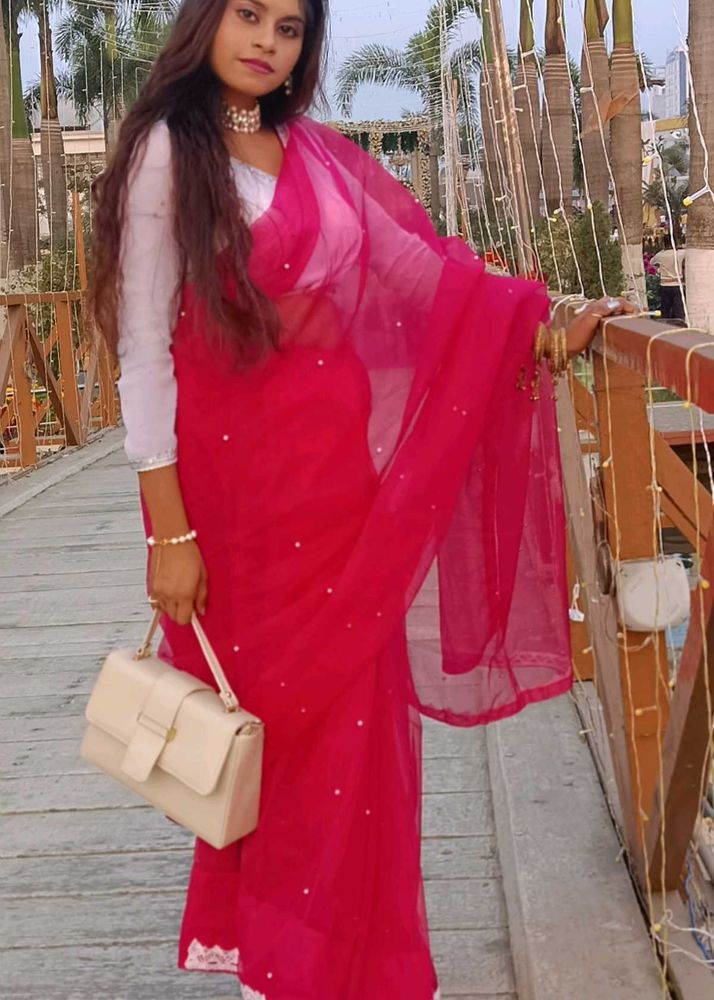 Stunning Pink Saree with Embellishments