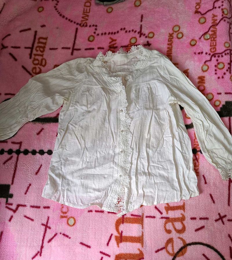 White Lace Trimmed Blouse