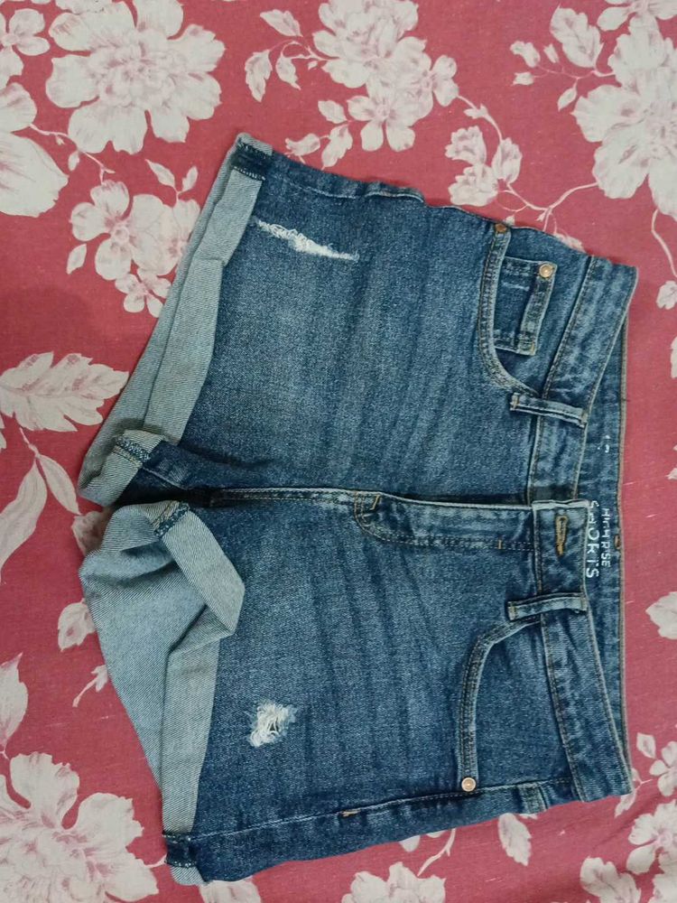 Blue Denim High Rise Shorts