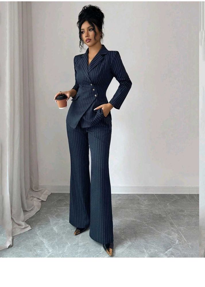 Chic Striped Blazer &amp; Pants Set