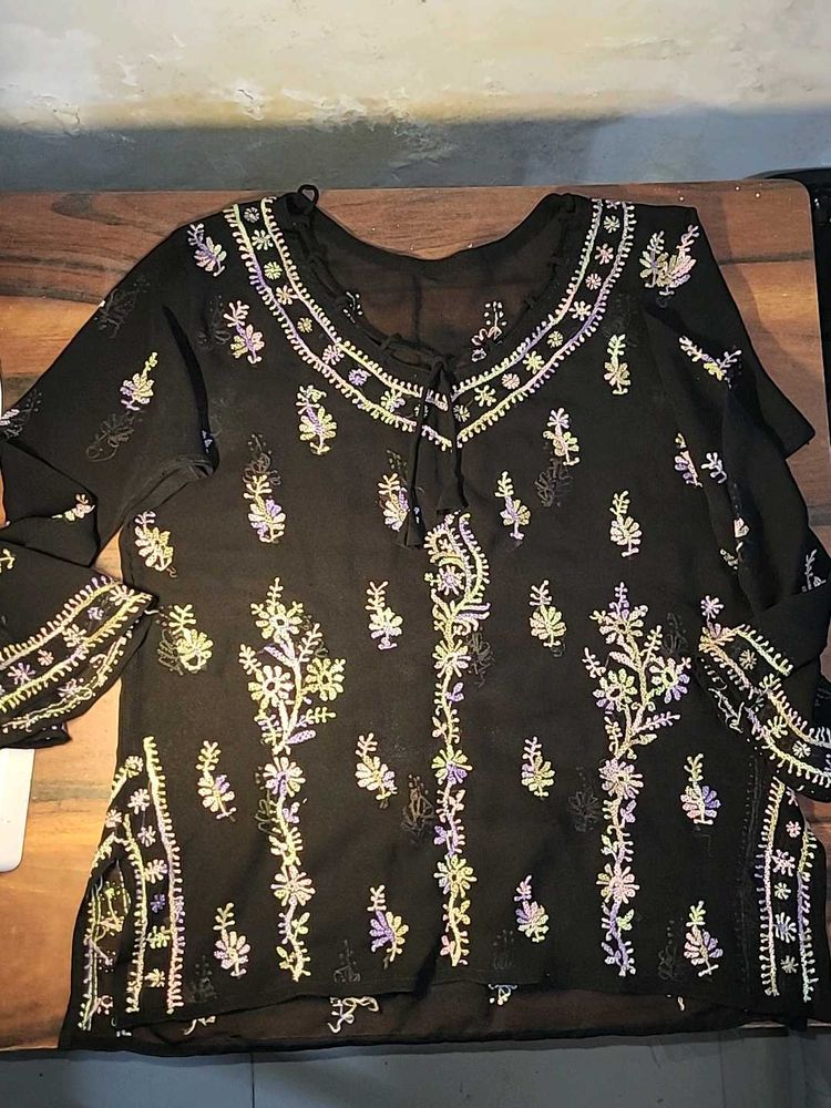 Elegant Chikankari Black Kurti