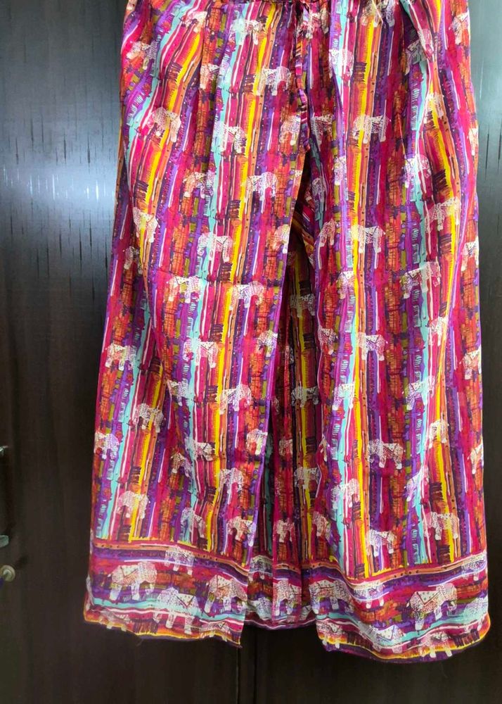 Vibrant Elephant Print Pant cum skirt