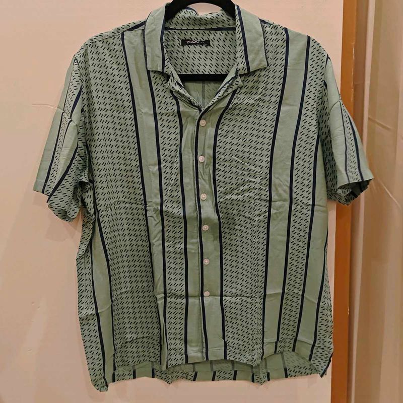 Vintage Green Striped Oversized Shirt