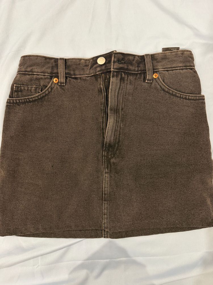 Brown Denim Mini Skirt