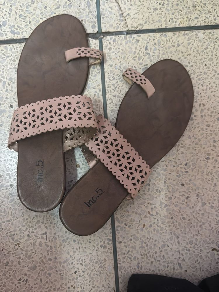 Inc.5 Women's Beige Cutwork Sandals