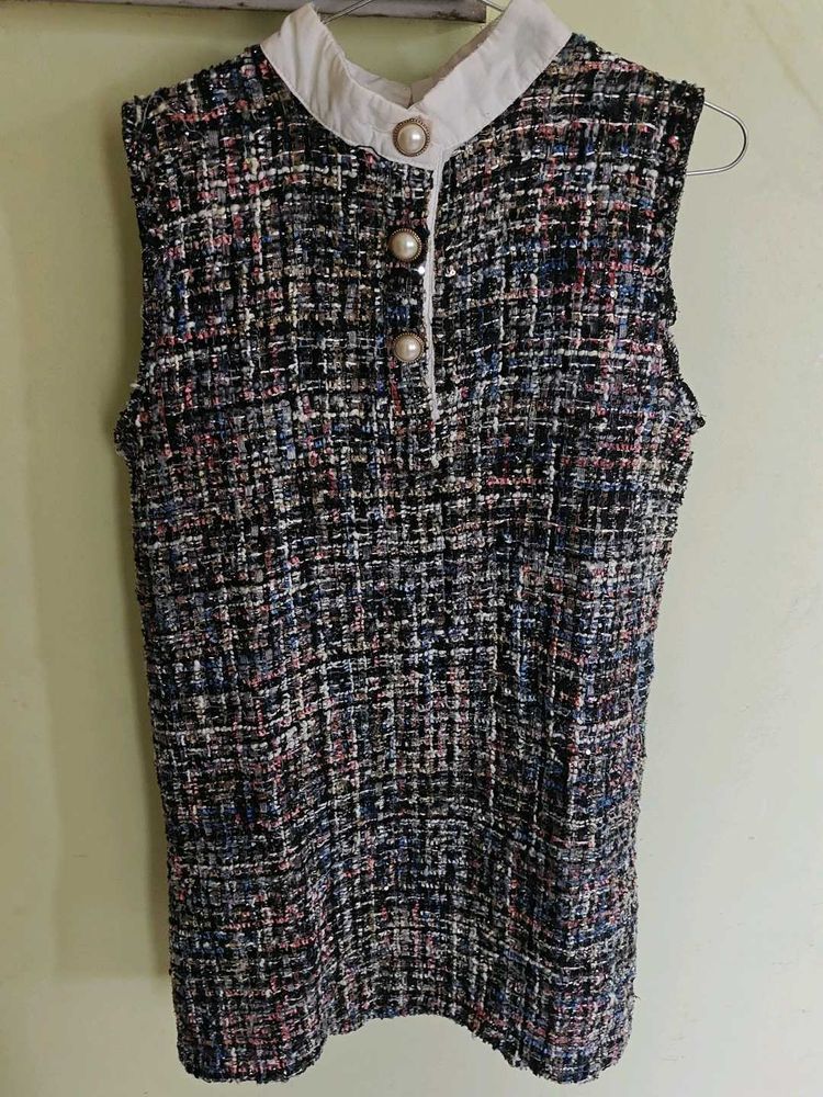 Chic Sleeveless Tweed short dress