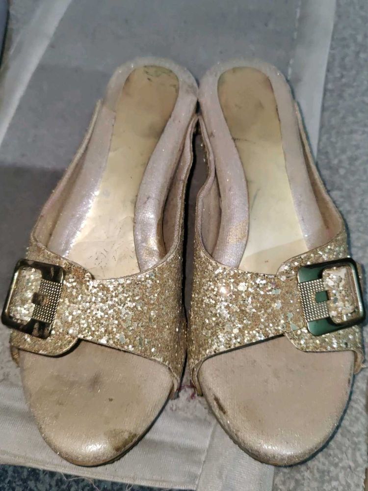 Sparkly Gold Buckle Heels - Size 7