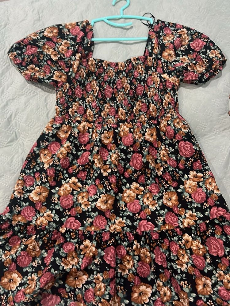 Floral Square Neck Puff Sleeve Dress