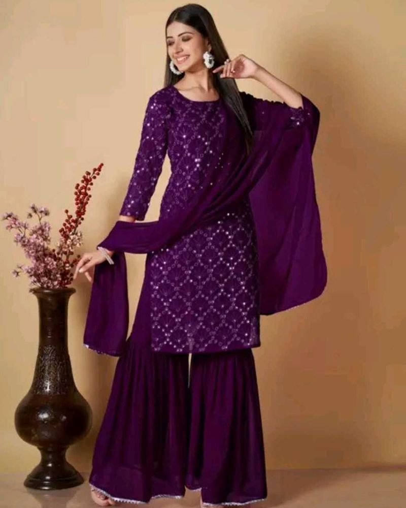 Stunning Purple Sequined Kurta Set