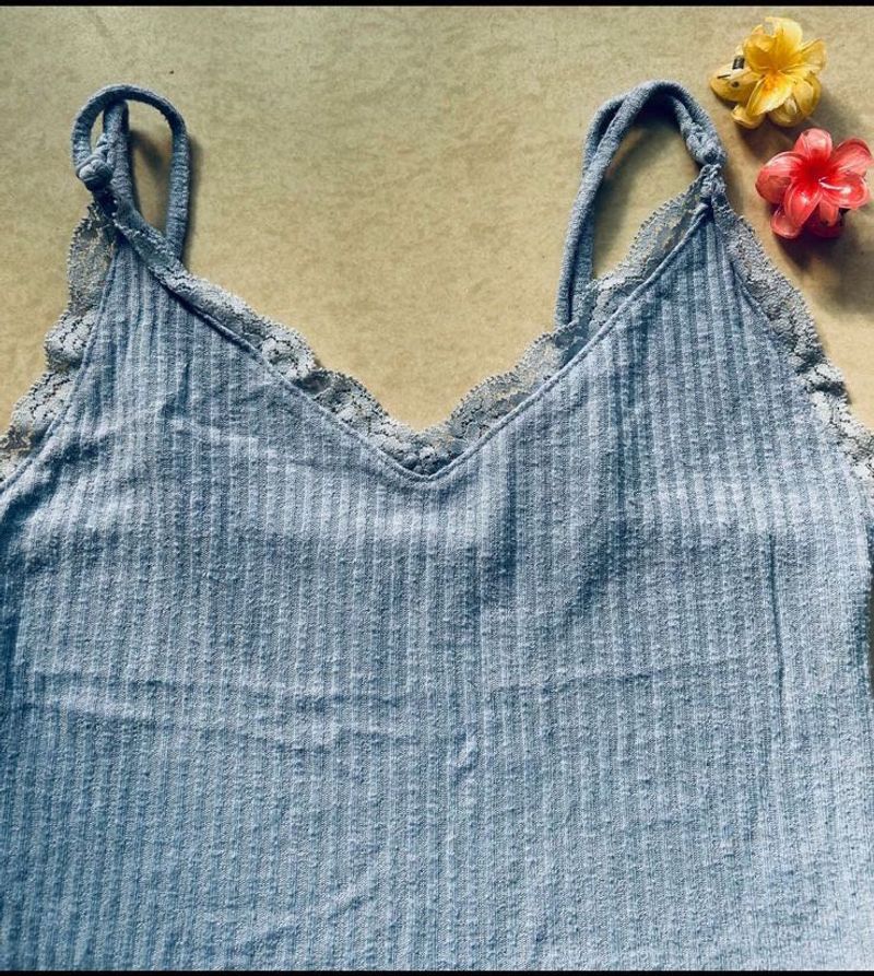 Blue lace trim cami top