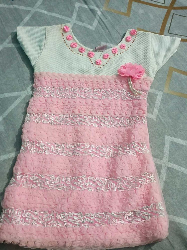 Cute Pink Baby Dress with Flower Accent