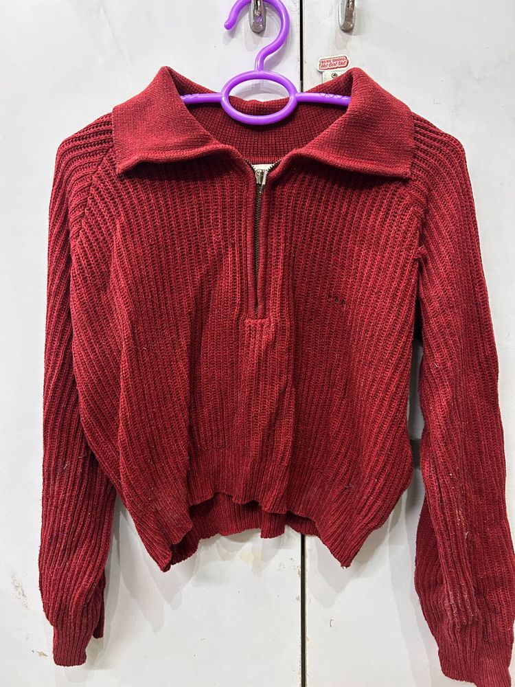 Cozy Burgundy Quarter Zip Sweater