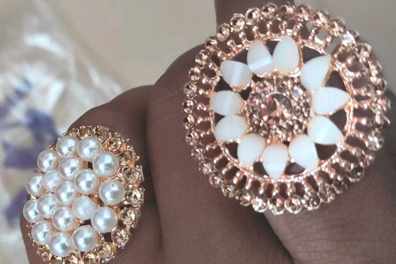 Statement Rings - Pearl &amp; White Stone