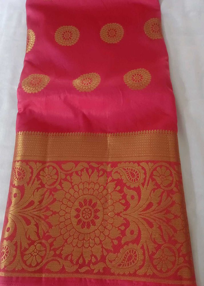Beautiful Pink Saree with Gold Border