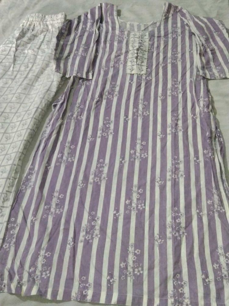 Purple Striped Kurta Set