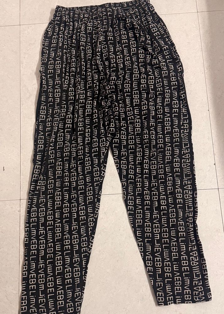 Black Patterned Relaxed Fit Pants