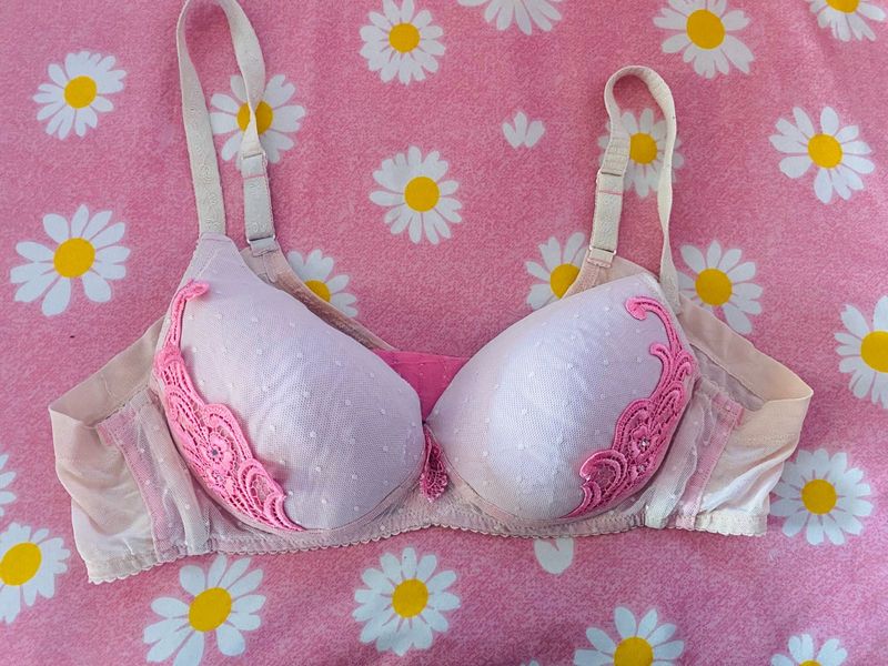 Pretty Pink Lace Trim Bra