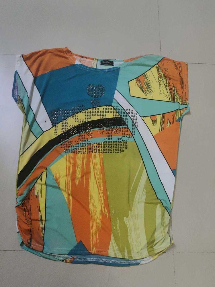 imported Colorful Abstract Print T-Shirt with rhin