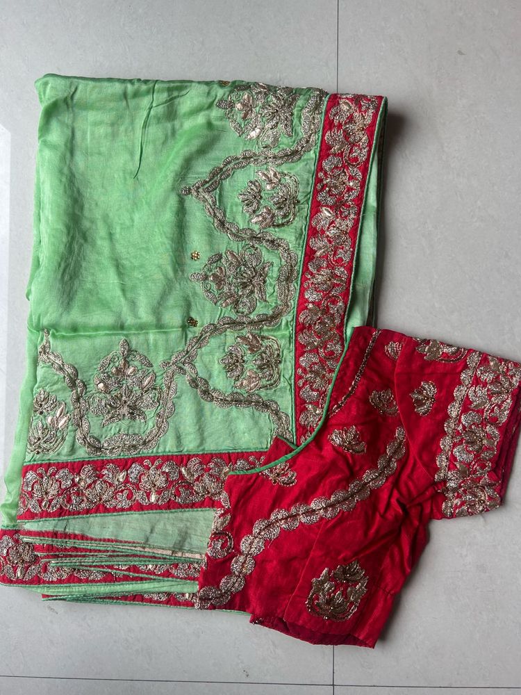 Beautifully Embroidered Saree with Blouse
