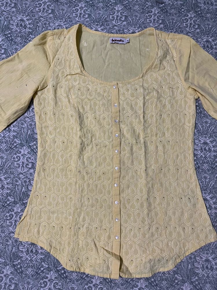 Fabindia Chikankari Kurti in Yellow
