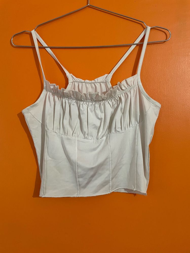 White Ruffled Spaghetti Strap Top